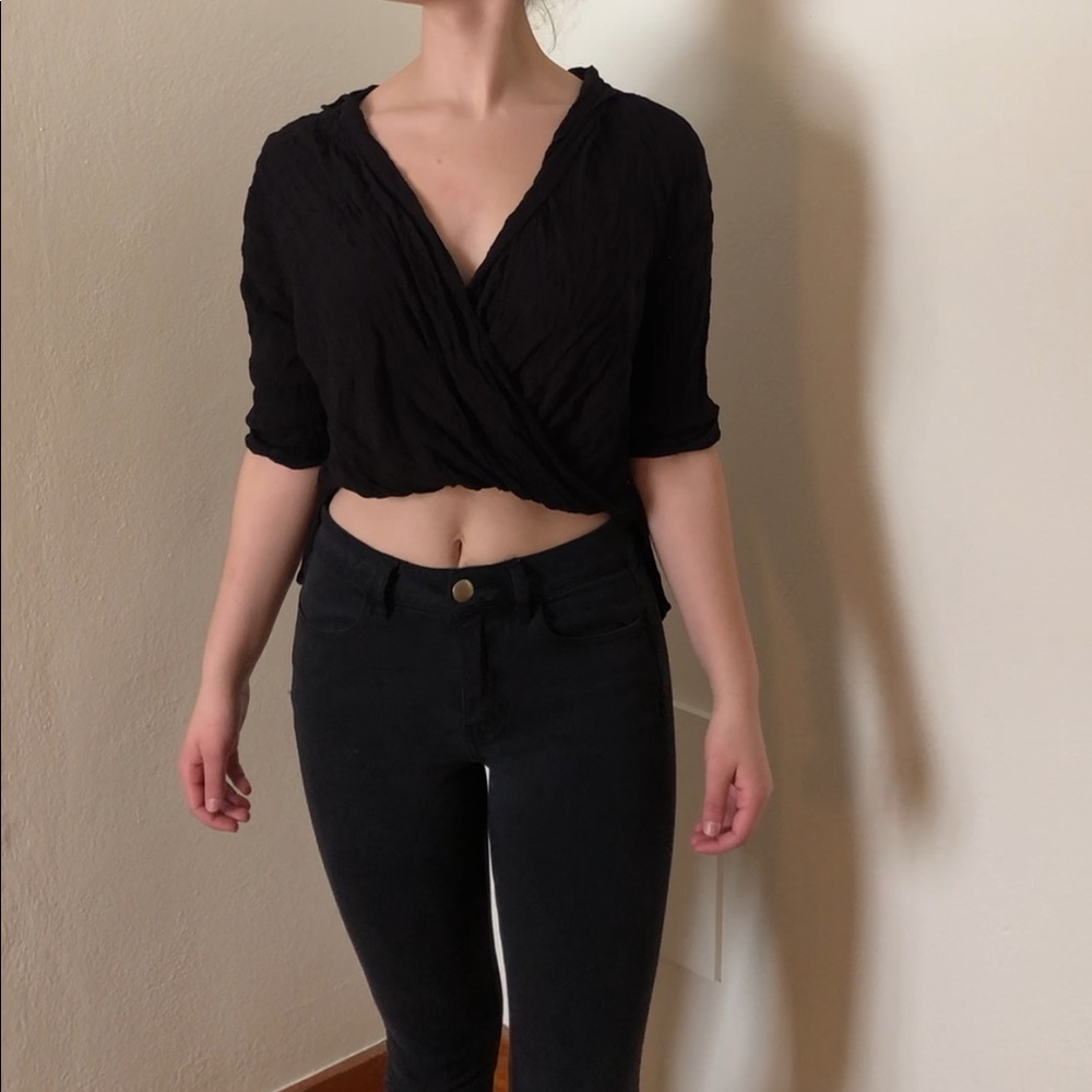 Black High Low, Low V Neck Crop Top